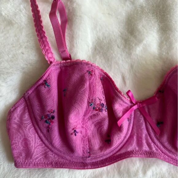 Marks & Spencer Pink Floral Embroidered Lace Bra Women's Size 34C - Picture 3 of 10